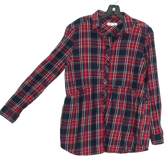 Beach Lunch Lounge Top Flannel Academia Cottage 90s Button Plaid Red Blue Small - Picture 2 of 5